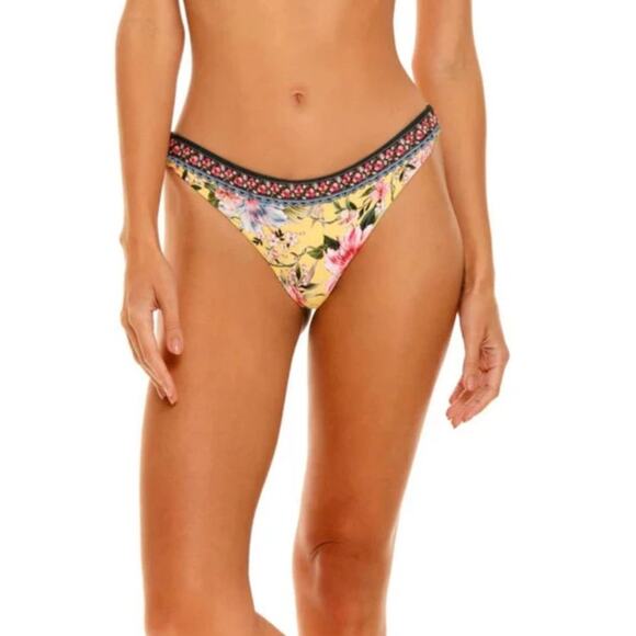 Agua Bendita Lola Bikini Bottom in Sally Yellow Floral Print Size XL NWT Cheeky - Picture 1 of 7